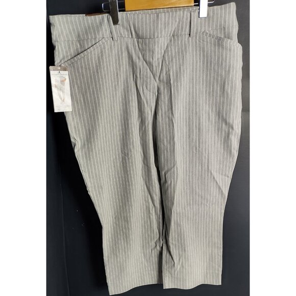 Hilary Radley Crop Pants Size 18 Grey White Stripe Stretch Comfort Waist NWT - Picture 1 of 9